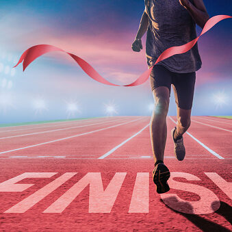 Runners running towards the finish line. Success concept. Runners running towards the finish line. Success concept.